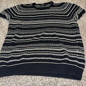 Ralph Lauren M Black Label Fair Isle Striped Short Sleeve Sweater Linen Blend